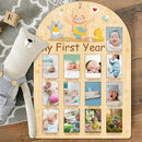 ORIGACH My First Year Baby Growth Photo Display Wood Board - 12 Months Newborn Milestones Photo Board - Neutral Baby Keepsake Frame 1st Birthday Party Nursery Decor New Mom Gift - Baby Bear & Duck by TinyTreasures Baby Boutique