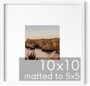 HAUS AND HUES 10x10 White Metal Picture Frame Matted to 5x5 - Features Vertical & Horizontal Hanging, Shatterproof Plexiglass - Ideal for Home, Room, Office (10x10 in, White, Set of 1) by CozyNest Decor