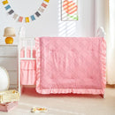 Mini Crib Bedding Set 3 Pieces Baby Boho Quilted Tufted Ruffles Comforter with Fitted Sheet and Ruffled Bed Skirt - Cute Shabby Baby Bedding Fits Mini Crib Only Pink by TinyTreasures Baby Boutique