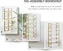 4NM 6 Tiers No Assembly Book Shelves, 61.8" H Folding Bookshelf Bookcase Open Industrial Foldable Shelves for Bedroom, Living Room, Home Office - White Gold by CozyNest Decor