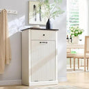 Modern Tilt-Out Trash Can Cabinet, 10 Gallon Fluted Laundry Hamper Cabinet with Drawers, Wooden Hidden Garbage Can Cabinets with Storage Basket, Free Standing for Kitchen and Living Room, White by CozyNest Decor