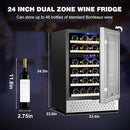 Tylza 24 Inch Dual Zone Wine Cooler Refrigerator, 46 Bottle Built-in or Freestanding, 24'' Wine Fridge with Stainless Steel & Professional Compressor and Temperature Memory Function by CozyNest Decor