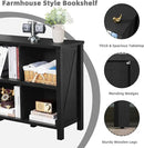 6 Cube Bookcase, Farmhouse Wood Low Storage Organizer Book Shelf, Black 47" Horizontal Console Bookshelf with Legs, Hallway Book Case for Entryway, Display Cabinet for Living Room, Office by CozyNest Decor
