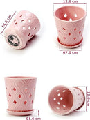 Whispering Winds Ceramic 5 x 6 Inch Orchid Pot with Holes & Saucer for Aeration and Drainage - Decorative Orchid Pots for Repotting, Prevent Over Watering & Root Rot (Cavern Pink) by GreenHaven Gardens