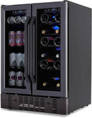 NewAir 24" Dual Zone Wine and Beverage Refrigerator, 18 Bottle & 58 Can, French Door Built-In Fridge with Lock, Black Stainless Steel Cooler, Digital Thermostat, Adjustable Shelves by CozyNest Decor