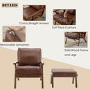 chairus 2 Sets Mid-Century Modern Accent Chairs with Ottoman, Faux Leather Armchair with Wood Legs Comfy Upholstered Single Sofa Chair for Living Room/Bedroom/Lounge, Brown by CozyNest Decor