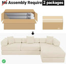 108" Oversized Convertible Sleeper Sofa Bed, Corduroy L Shape Sectional Couch, Folding Sofa Bed with Side Pocket, Modern Cloud Floor Mattress Couch, Modular Sofa for Living Room, Beige by CozyNest Decor