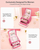 Homde Girls Jewelry Box Jewelry Storage Case Organizer with Mirror for Rings, Earrings, Bracelets, Necklaces (Pink + Gold) by TinyTreasures Baby Boutique