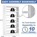 Metal Bookshelf Adjustable - 61" Tall White Bookcase, 5 Tier Book Shelf, Tooless Assembly Book Case, Modern Bookshelves and Bookcases for Home Office, Living Room, Bedroom, Study, Library by CozyNest Decor