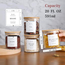 20 OZ Glass Food Storage Jars with 132 Pantry Labels Preprinted - 6 Pcs Thicken Glass Storage Containers with Airtight Bamboo Lid - Clear Kitchen Canister for Spice, Tea, Coffee, Sugar, Cookie, Candy by CozyNest Decor