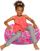 Posh Creations Bean Bag Chair for Kids, Teens, and Adults Includes Removable and Machine Washable Cover, Canvas Multi-Colored Hearts on Pink, 27in - Medium by TinyTreasures Baby Boutique