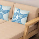 Embroidered Decorative Throw Pillow Cover, 18"x18" Set of 2, Farmhouse Pillowcase Blue Sea Star Knit Pattern Cotton Canvas Cushion Case Square Floral Pillow Case for Sofa Couch Bed Living Room by CozyNest Decor