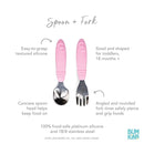 Bumkins Toddler Utensils, Kids Size Fork and Spoon Set, Silicone and Stainless-Steel Training Silverware, Angled Fork / Spork for Self-Feeding, Children Learning to Eat, 18 Mos Up, Hello Kitty Pink by TinyTreasures Baby Boutique
