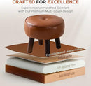 Small Foot Stool, Round Faux Leather Pouf Ottoman Foot Rest, Footstool Ottomans with Rubber Legs Under Desk, 13''L x 13''W x 10.2''H, Footrest for Couch, Living Room, Bedroom, Hallway, Brown by CozyNest Decor