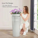 KOL 28'' Tall Galvanized Steel Planter Pot - Flower Pot with Water Level Indicator for Plants - 2-Pack Self Watering Planters - Round Silver Powder Metal Planter Box - Indoor Outdoor Grande Plant by CozyNest Decor