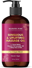 MAJESTIC PURE Cocoa Massage Oil for Massage Therapy - Refreshing, and Relaxing - Natural Oils with Cocoa Butter, Vitamin E & Lavender Oil - for All Skin Types - Men and Women - 8 fl oz by CozyNest Decor