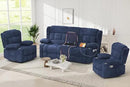Recliner Sofa Set with 2+1+1 Pieces, Fabric Manual Pull Tab Reclining Loveseat with Storage Console, Single Recliner Chair for Living Room, RV, Blue by CozyNest Decor