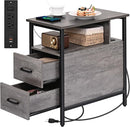 Side Table, Gray End Tables with Charging Station, Narrow End Table with Wooden Drawers, USB Ports and Power Outlets, Nightstand and Bedside Table, Side Table Living Room, Bedroom by TinyTreasures Baby Boutique