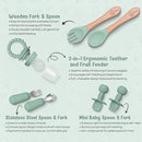 O'doe 17-Piece BPA-Free Silicone Baby Feeding Set | Thick & Soft Suction Plates, Baby Bowls, Wooden Fork & Spoon, and More | Make Mealtime Fun and Easy for Your Little One (Green, V2) by TinyTreasures Baby Boutique