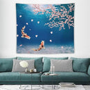 Japanese Koi Fish Tapestry, Cherry Blossoms Asian Oriental Blue Floral Branch Koi Fish Carp Tapestries Wall Hanging for Bedroom Living Room Office Decor 60"x50" by CozyNest Decor