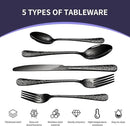 Floral 40 Pcs Black Silverware Set for 8, Food Grade Stainless Steel Flatware Set with Rose Flower Embossed Design, Eating Utensils Sets Include Fork/Knife/Spoon, Reusable Cutlery Set, Dishwasher Safe by CozyNest Decor