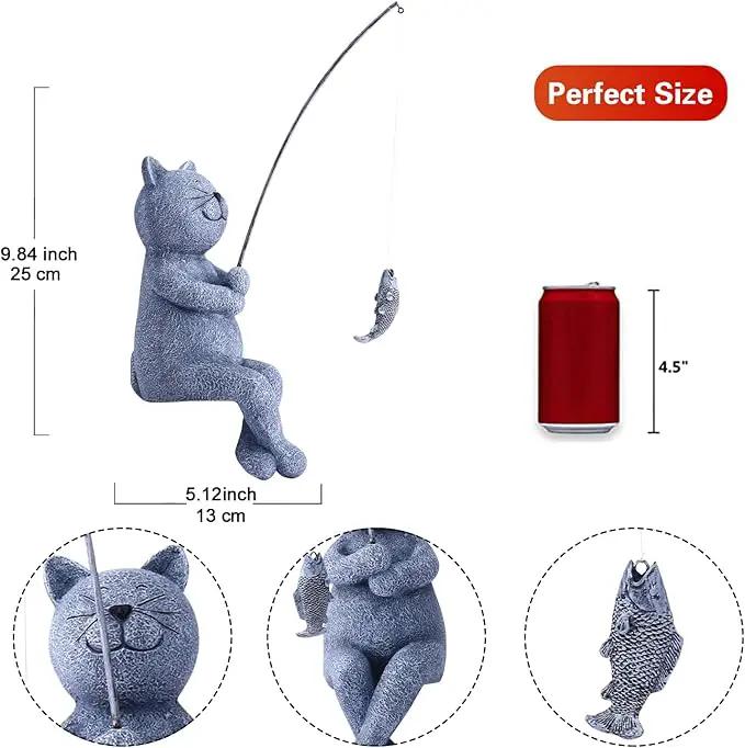 Goodeco Fishing Cat Garden Statue – 10" Little Cat Fisher for Garden Pond Decor, Poolside Statue with Glow in Dark Pebbles Included,Great Gifts for Mom, Women & Birthdays (Cat), photo 3 of 6