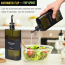 Glass Multi-Purpose Kitchen Dispenser Set | Universal for Olive Oil, Vinegar, Soy Sauce, and Syrup with Stainless Steel Pourers,2-Pack Dark Green,Avoid Sunlight by CozyNest Decor