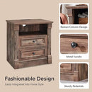 26" Tall Farmhouse Nightstand, 2 Drawers End Table w/Charging Station, 23.6" Wide Large Side Table w/Roman Column, Wood Rustic Sofa Table w/Open Shelf, Bedside Table for Bedroom, Light Brown by CozyNest Decor