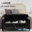 Storage Ottoman Bench, Velvet Upholstered Footstool for Bedroom and Living Room, Tufted Seat with Storage, Wooden Legs & Metal Rivets, Black