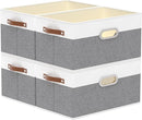 Yawinhe Foldable Storage Baskets for Shelves, Fabric Closet Organizers, Bins with 3 Handles, Cubes for Clothes, White/Grey, 15''Lx9.8''Wx8.3''H, 4-Pack by TinyTreasures Baby Boutique