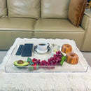 Clear Rectangular 14x20 Inches Acrylic Ottoman Tray Decorative Serving Tray with Cutout Handles Organizer Tray on Coffee Table Countertop Big Breakfast Bed Tray Living Room Appetizer Serving Food by CozyNest Decor