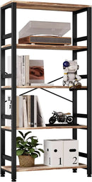 IRONCK Bookshelves and Bookcases, 31.5in Wide Shelf 5-Tier Ladder Shelf 110lbs/shelf Vintage Industrial Style Bookcase for Bedroom Living Room Home, Rustics Brown by CozyNest Decor