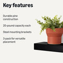 Amazon Basics Wood Floating Wall Shelves, Pack of 3, Black, 15.8" x 5" x 1.8" by CozyNest Decor