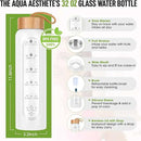 Aqulea Glass Water Bottles 32 Oz with Silicone Sleeve - BPA Free Reusable Wide Mouth Glass Motivational Water Bottles with Fruit Infuser – Leak Proof Borosilicate Water Bottle with Time Marker (White) by CozyNest Decor