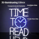 Time To Read Neon Sign Read Books Neon Light White Letter LED Signs Blue Clock Neon Read Light Up Sign for Bedroom Classroom Library Reading Corner Bookstore Decor by CozyNest Decor