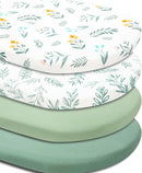 4 Pack Sage Green Fitted Nursery Sheets Breathable Neutral Unisex Baby Sheets for Boys or Girls with Leaf and Flower Design (Bassinet) by TinyTreasures Baby Boutique