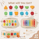Shape Sorter - Wooden Xylophone and Montessori Number Puzzle Set for Babies - Educational Sorting Game with Storage Car for Toddlers by TinyTreasures Baby Boutique