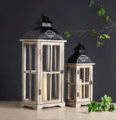 Set of 2 Large Decorative Wooden Metal Lanterns, Farmhouse Rustic Floor Candle Lanterns, Indoor/Outdoor Hanging Lanterns for Home Decor (No Glass) by CozyNest Decor