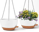 2 Pack 12 Inch Large Hanging Planters with Chains Self Watering White Brown Plastic Hanging Pots for Indoor Outdoor Plants, Garden Porch Home Decor，White Brown by CozyNest Decor