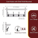 Coat Rack with Shelf Wall Mount, Entryway Bamboo Hanging Shelf, Set of 2, Wall Hook Rail for Hallway Décor, Storage Clothe, Hat, Robe, Key, Dog Leash (White+Black) by CozyNest Decor