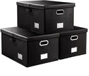 PRANDOM Collapsible Storage Box with Lid [3-Pack] Leather Fabric Foldable Storage Bin Organizer Container Basket Cube with Cover for Home Bedroom Closet Office Nursery Black(22.8X15.7X11.8) by TinyTreasures Baby Boutique