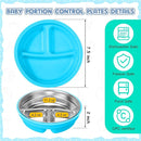 Nuogo 3 Pcs Stainless Steel Baby Suction Plates with Removable Silicone Shell 2-in-1 Metal Toddler Bowl Divided for Picky Eaters Kid Feeding Led Weaning Supply, Dishwasher Safe (Blue Series) by TinyTreasures Baby Boutique