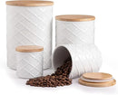 Sweejar Ceramic Canisters Sets for Kitchen Countertop, Relief Food Storage Jar with Bamboo Lid, Stackable Container for Flour, Coffee, Pasta, Cereal, Tea, Cookies, Sugar, Spices, Pack of 4 (White) by CozyNest Decor