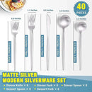 Matte Silverware Set for 8,Modern Stainless Steel Brushed Cutlery Set,40-Pieces Heavy Duty Flatware Set,Knives Spoons and Forks Set Utensils Set, Satin Finish, Dishwasher Safe by CozyNest Decor