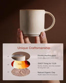famiware Coffee Mug Set for 6, Star 12 oz Catering Mugs Cup Set with Handle for Coffee, Tea, Cocoa, Milk - Ceramic Stoneware Drinkware Set, Cappuccino White by CozyNest Decor