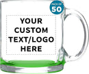 Custom Libbey Clear Glass Coffee Mugs 13 oz. Set of 50, Personalized Bulk Pack - Perfect for Coffee, Tea, Espresso, Hot Cocoa, Other Beverages - Green Bottom by TinyTreasures Baby Boutique