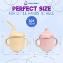 Silicone Transition Sippy Cup for 6+ month old | Includes 1 Toddler straw cup & 1 Baby Sippy Cup with Handles 5 oz | Perfect for Baby Led Weaning (Cream/Rose Quartz, 5 oz) by TinyTreasures Baby Boutique