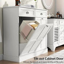 Loomie Double Tilt Out Laundry Hamper Cabinet, Hidden Laundry Cabinet with 2 Drawers & 2 Baskets, 30 Gallon Trash Can for Bathroom, Kitchen, White by CozyNest Decor