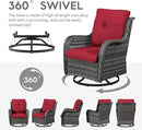 Outdoor Swivel Rocker Wicker Chairs Set of 3, High Back Swivel Patio Chairs Wicker Furniture Set, 2 PCS Rattan Swivel Rocking Chair with Side Table, Red Cushion by GreenHaven Gardens