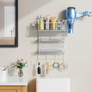 VITVITI Metal Hair Tool Organizer Wall Mount, Hair Dryer Holder with 3 Tier Shelf Basket Hooks, Bathroom Hair Styling Tool Organizer for Curling Iron/Blow Dryer/Straightener, White by CozyNest Decor